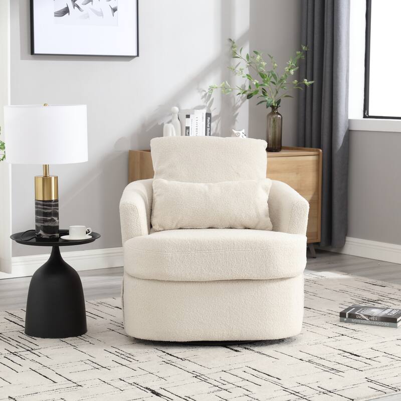 Comfy Round Accent Sofa Chair for Living Room, 360 Degree Swivel Barrel Club Chair for Nursery, Hotel, Bedroom, Office, Lounge