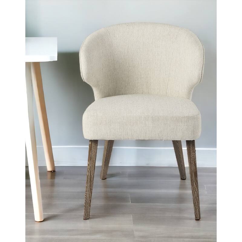 HomeRoots Ivory and Brown Mid Century Wingback Dining Chair - 25" W x 32" H x 22" D - Beige
