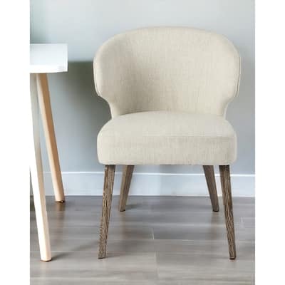 HomeRoots Ivory and Brown Mid Century Wingback Dining Chair - 25" W x 32" H x 22" D