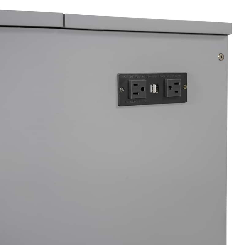 Full/Queen Size Murphy Bed Cabinet with Pulley Folding Design, USB Ports, Sockets and Large Storage Drawer