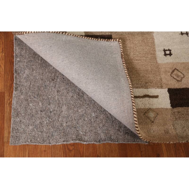 Tribal Geometric Gabbeh Indian Area Rug Brown Handmade Wool Carpet - 5'3" x 7'7"