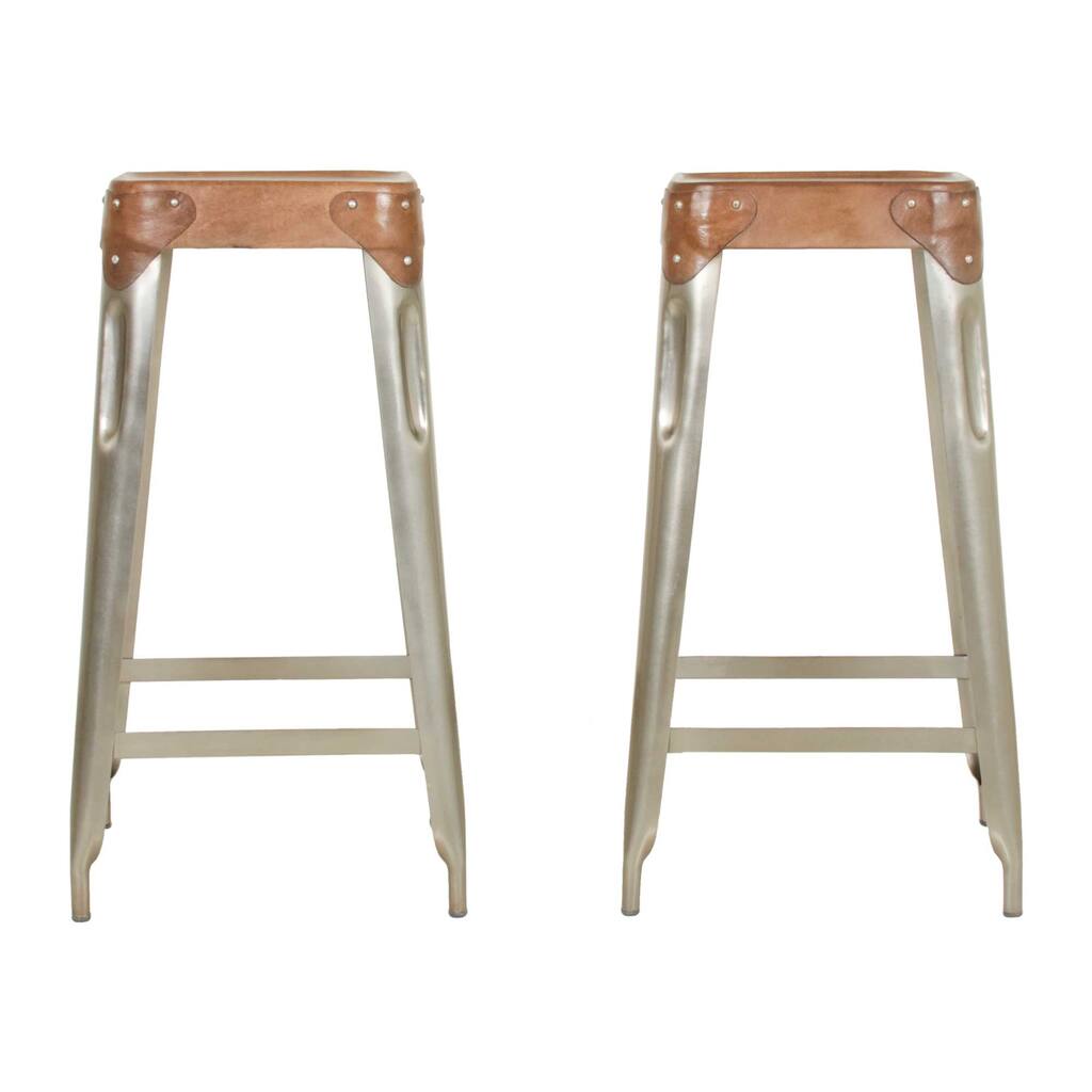 Bristol Leather Counter Stool by East at Main, Set of 2 - 14x14x27