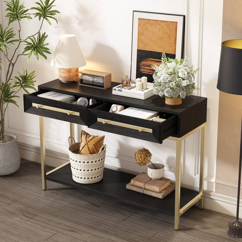 45.5" Retro Console Table with Gold Touch & Drawers