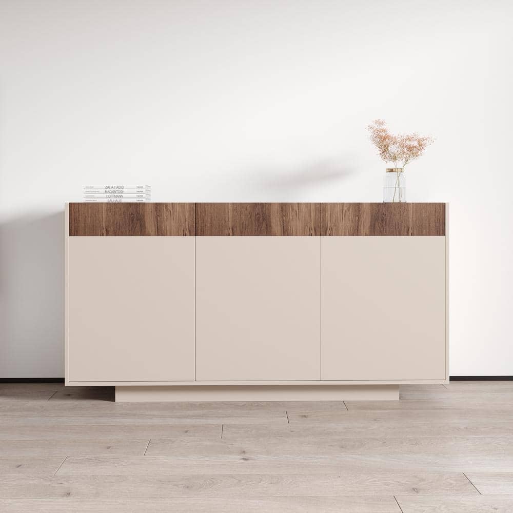 Meble Furniture Haopsa Sideboard Buffet Credenza 62.9W x 15.8D x 33.3H Modern European Cashmere & Walnut Matte Finish