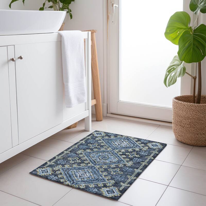Premium Washable Super Soft Boho Global Mayfield Rug - Blue - 1' 8" x 2' 6" - Rectangle
