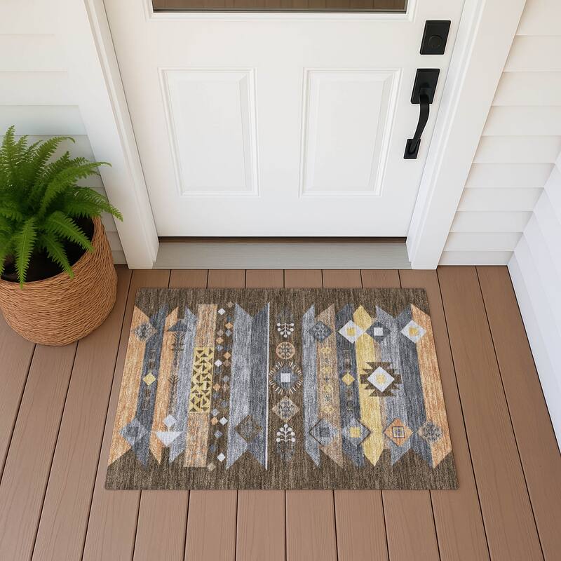 Machine Washable Indoor/ Outdoor Global Tuca Chantille Rug - Chocolate - 1'8" x 2'6"