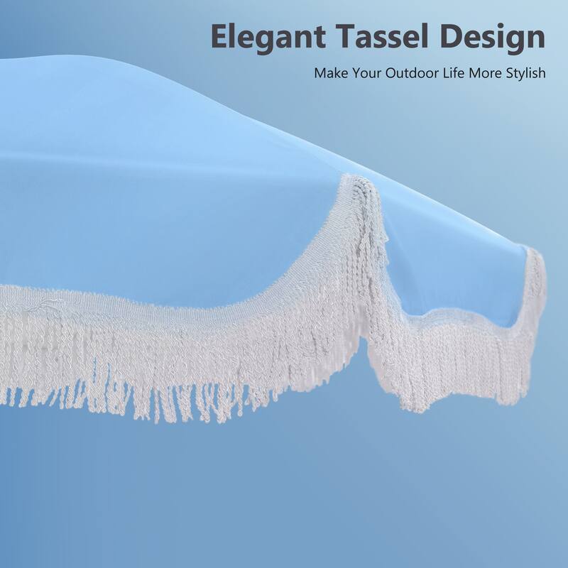 MAISON ARTS 7ft Patio Fringe Umbrella Outdor Tassel Beach Umbrella with Push Botton Tilt UPF50+