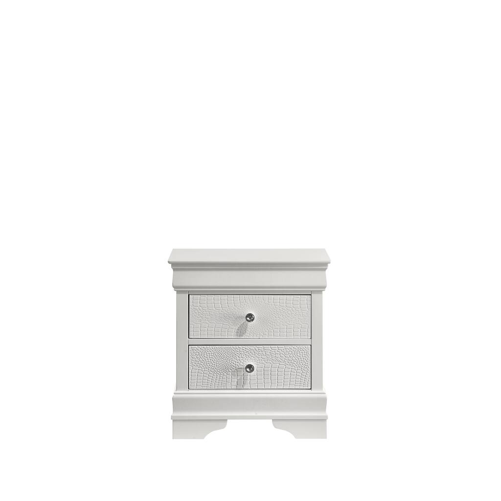 Modern White 2-Drawer Nightstand with Crystal Knobs, Versatile Bedside Storage