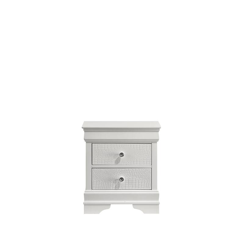 Modern White 2-Drawer Nightstand with Crystal Knobs, Versatile Bedside Storage - White