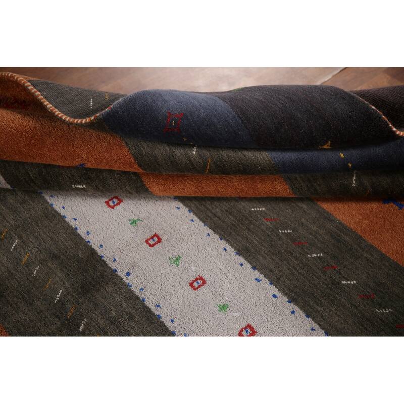 Multi-Color Striped Gabbeh Indian Area Rug Handmade Tribal Wool Carpet - 8'4"x 9'5"