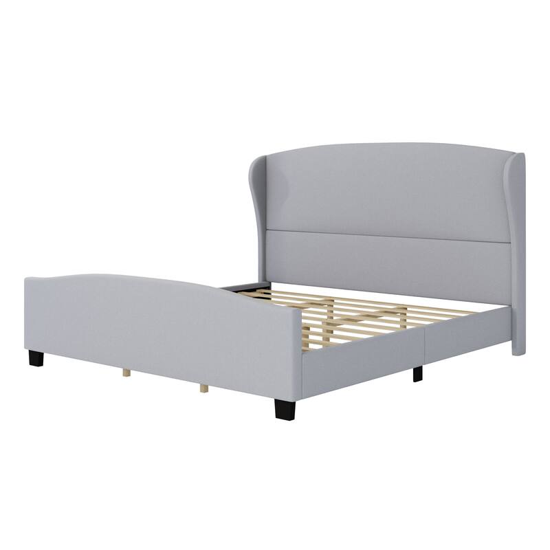 Roomfitters Full/Queen/King Size Upholstered Bed, Wingback Linen Frame, 51" High Headboard, No Box Spring Needed