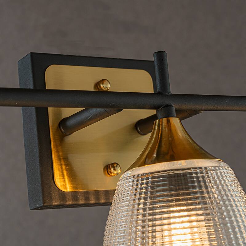CraftHome 3-Light Contemporary Bathroom Vanity Wall Light in Black and Brass Finish with Dome Shape Clear Textured Glass Shade