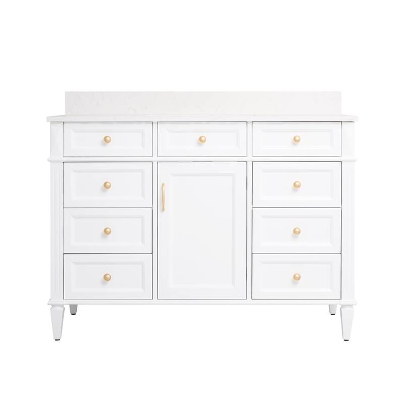 35''H Solid Wood Bath Vanity With Carrera White Quartz Top and Sink