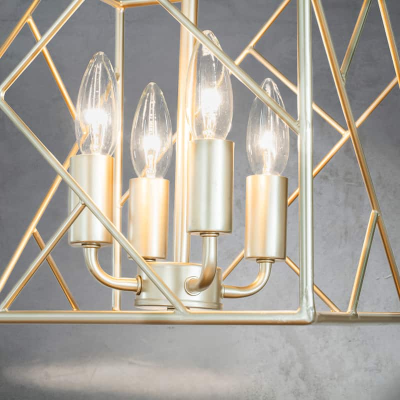 CraftHome W11" Vintage Farmhouse Lantern Cage Chandelier Square Metal Pendant Light in Antique Silver with Candle Style - W:13"
