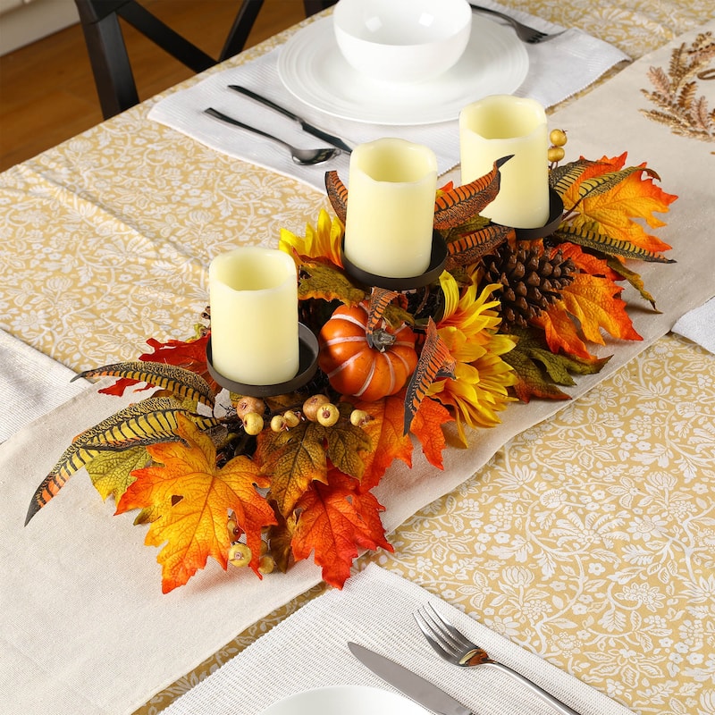 Glitzhome 24" Metal Fall Floral Candle Holder Center Piece
