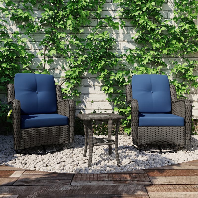Outdoor Rattan Swivel Rocker Chairs Patio Bistro Set of 3