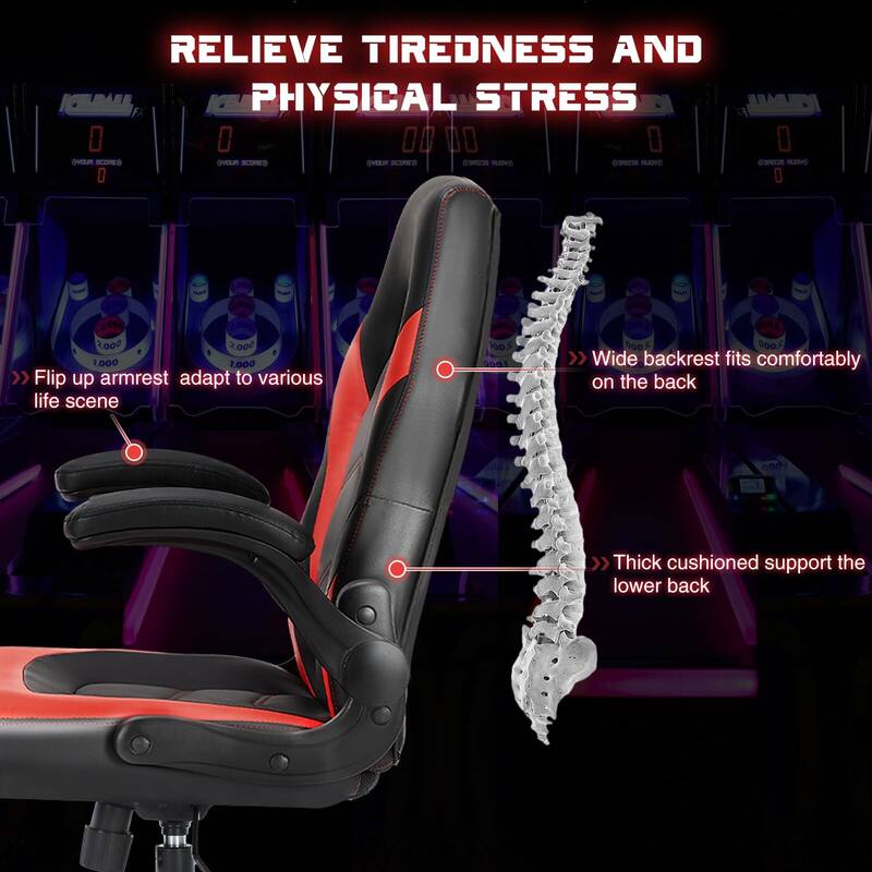 Ergonomic PU Leather Gaming Chair Adjustable Height with Flip-up Armrest for Adults, Kids