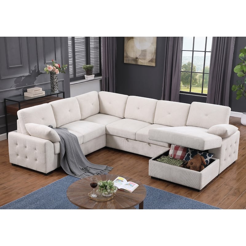 Convertible Pull-out Sectional Sofa Loveseat Sleeper with Storage and Pillows