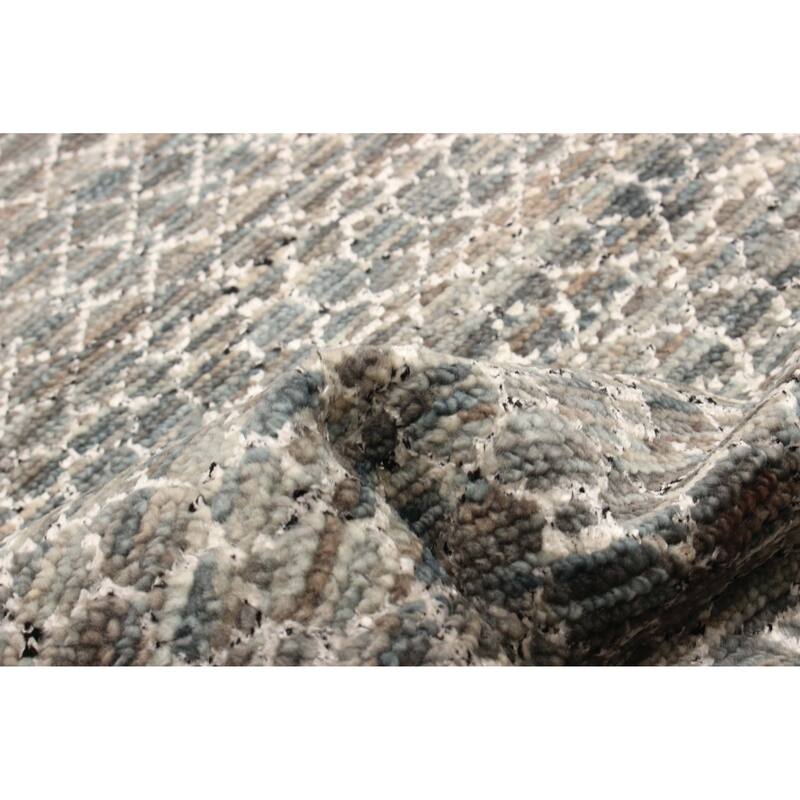 ECARPETGALLERY Hand-knotted Silk Shadow Dark Grey Viscose, Wool Rug - 2'8 x 10'0