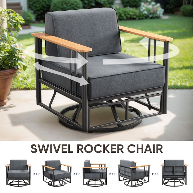 Puffin 4-Piece Metal Frame Outdoor Swivel Gliding Chairs with 6-Inch Cushions and Ottomans