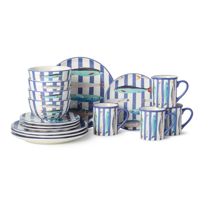 Certified International Something Fishy 16 Piece Dinnerware Set, Service for 4 - 11.00"L x 11.00"W x 1.00"H