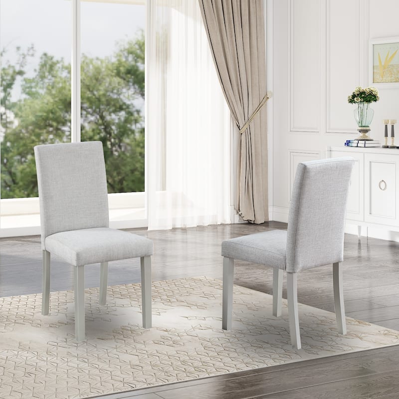 Dining Chairs Set of 2, Modern Kitchen & Dining Room Chairs, Upholstered Linen Cushion Seat and Rubber Wood Legs - Grey