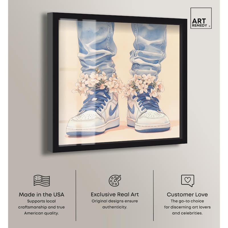 Gentle Blue Sneakers and Flowers Shadowbox by Art Remedy