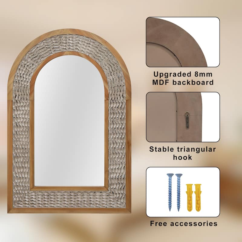 Rustic Farmhouse Wall Mirror, Natural Wood Decorative Vanity Mirror for Bedroom, Living Room, Bathroom, Entryway