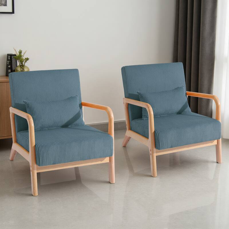 Modern Upholstered Accent Chair with Wood Legs Set of 2
