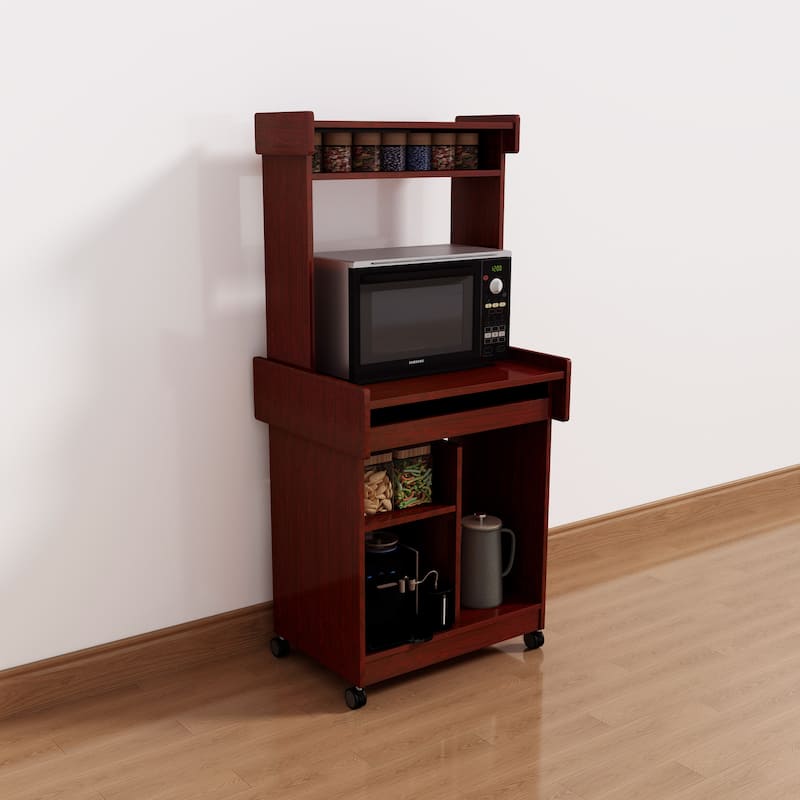 Microwave Cart with Gliding Shelf and Locking Castor Wheels - Mahogany