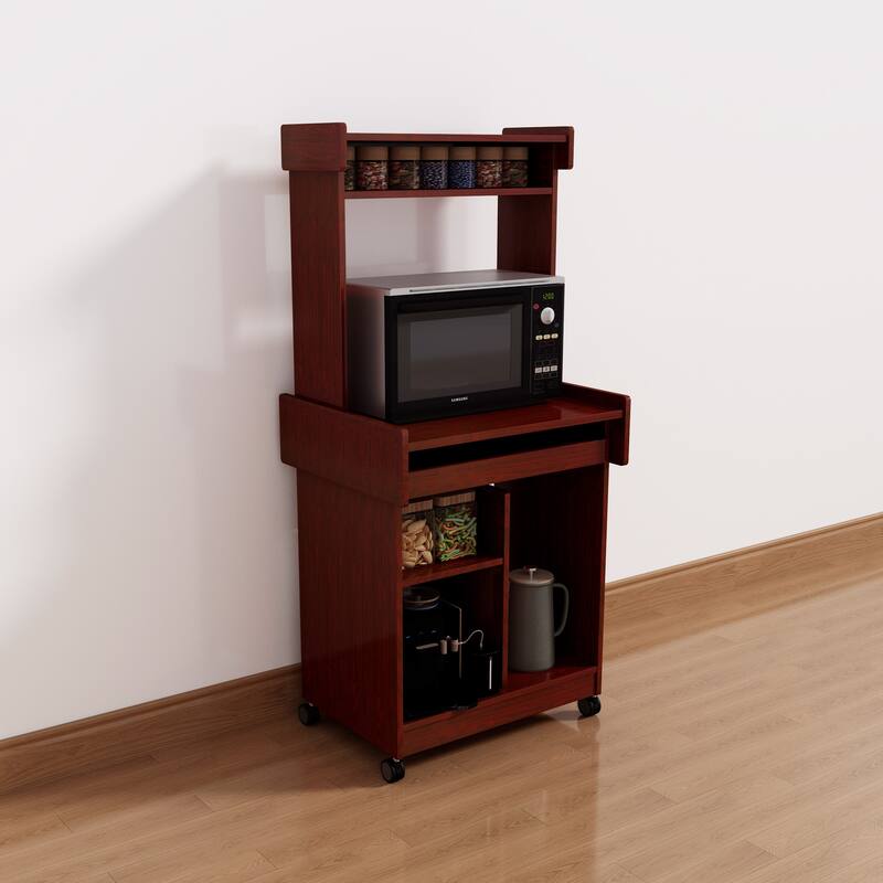 Microwave cart Coffee Station Computer cart on locking castors hutch gliding shelf - Mahogany