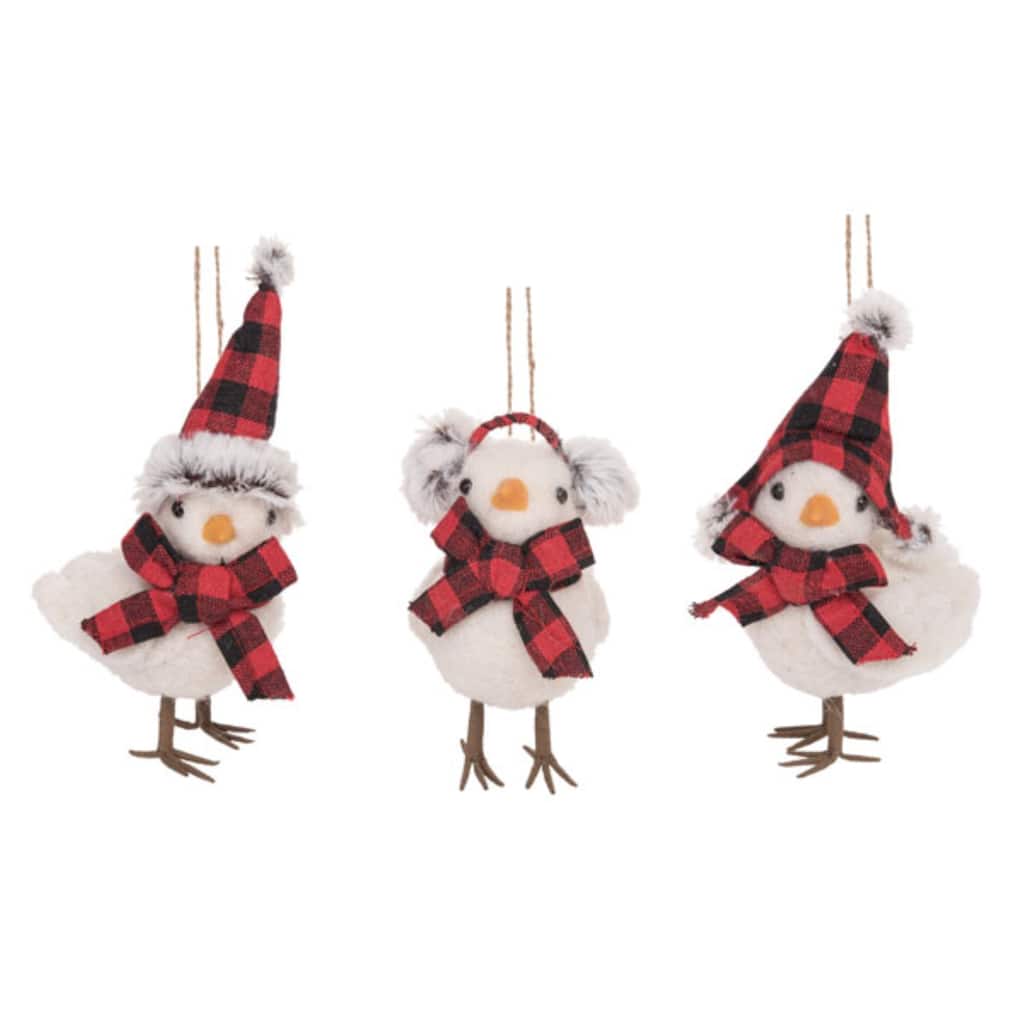 Transpac Felt Plaid Chick Ornaments Set of 3 Christmas Home Decorations