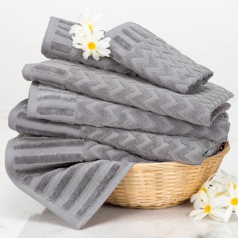 6-Piece Cotton Deluxe Plush Bath Towel Set – Chevron Patterned by Windsor Home
