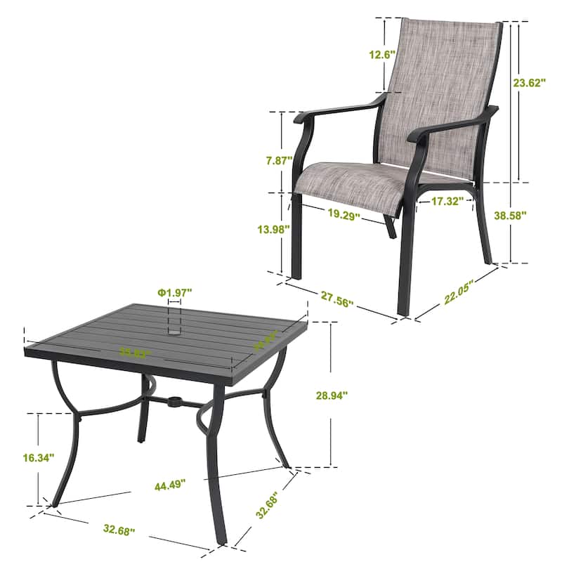 5-Piece Patio Aluminum and Textilene Dining Set with Umbrella Hole, Grayish Brown