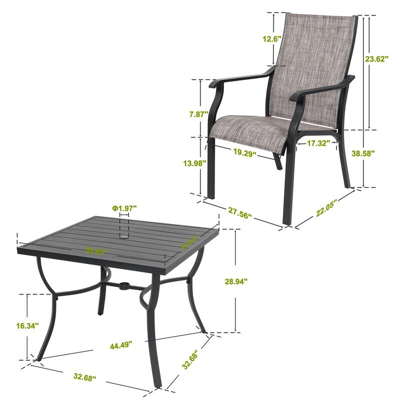 5-Piece Patio Aluminum and Textilene Dining Set with Umbrella Hole
