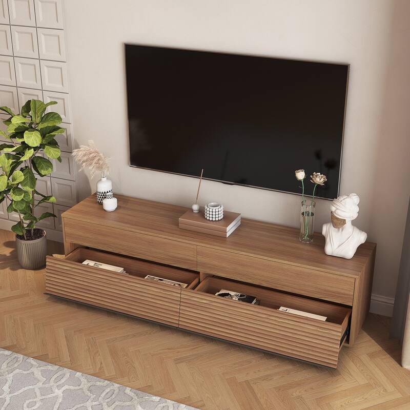 Mid Century Modern Wood Material TV Stand with Cabinet Upper and Lower 2 Layers Storage Cabinet for Living Room Entertainment