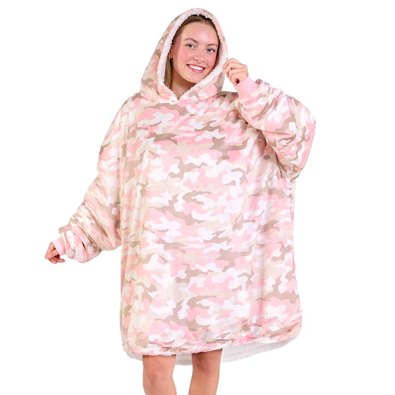 Bare Homey B-Cozy Oversized Sherpa Wearable Blanket - Adult - Camo - Pink
