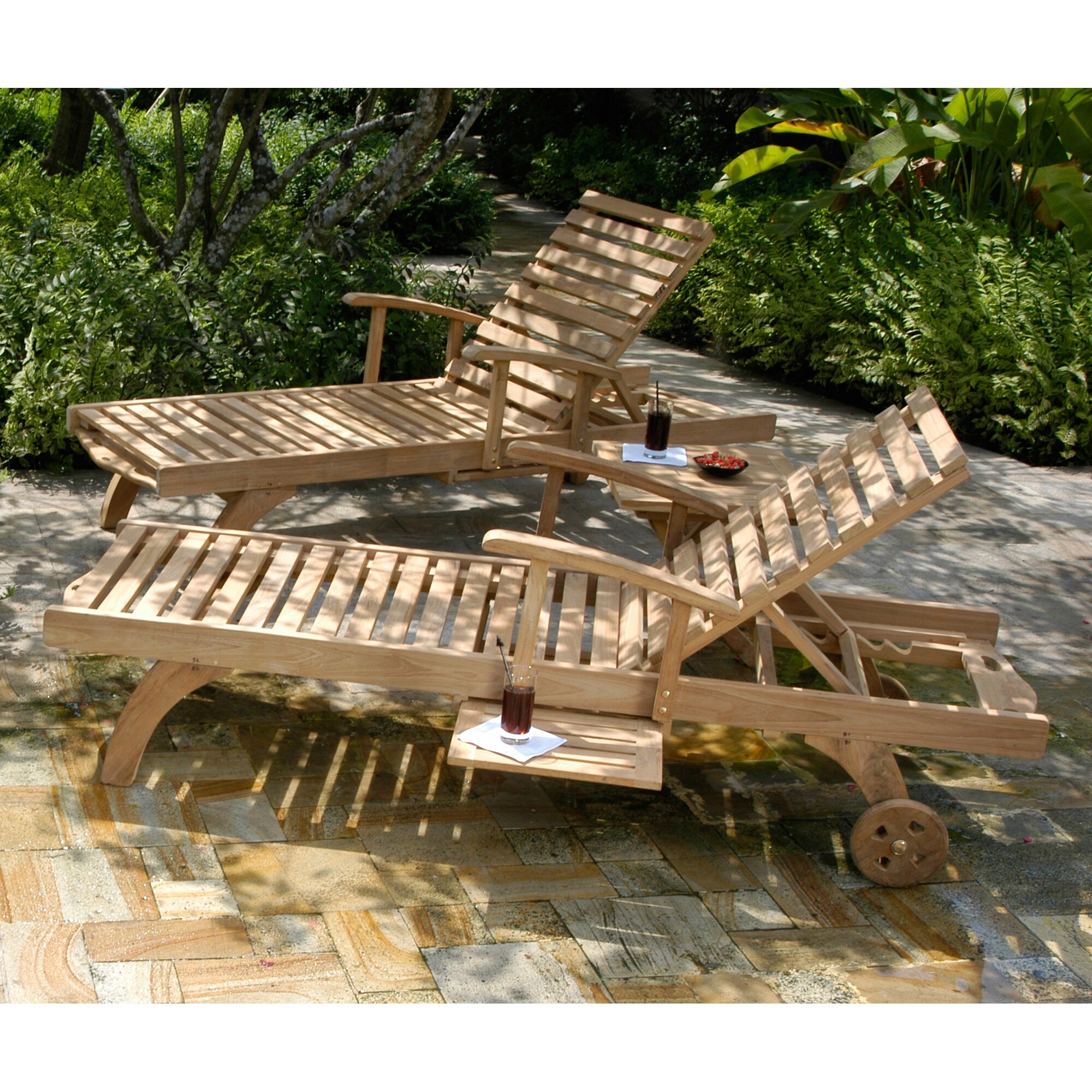 Chic Teak Bahama Teak Wood Pool And Patio Lounger With Pull Out Side Table Overstock 31437746
