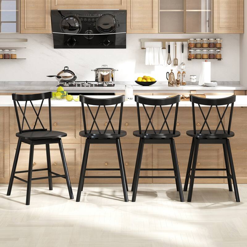 Gymax Windsor Bar Stool Set of 2 24'' Swivel Rubber Wood Dining Chairs