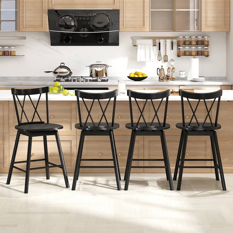 Gymax Windsor Bar Stool Set of 4 24'' Swivel Rubber Wood Dining Chairs
