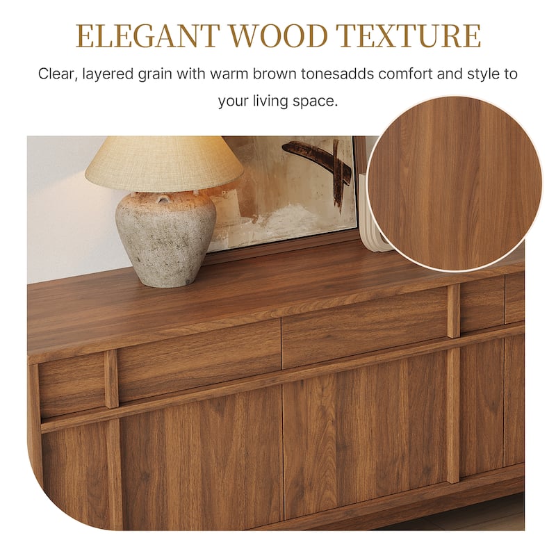 70.87" Mid Century TV Stands, Brown Wood Texture with ample Storages