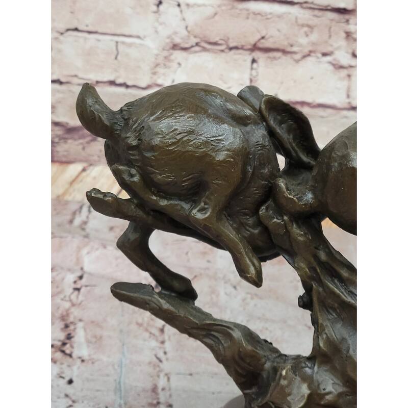 Pair Of Running Imitative Rabbits Hares Bunnies Bronze Sculpture Statue Decor Signed Original Art