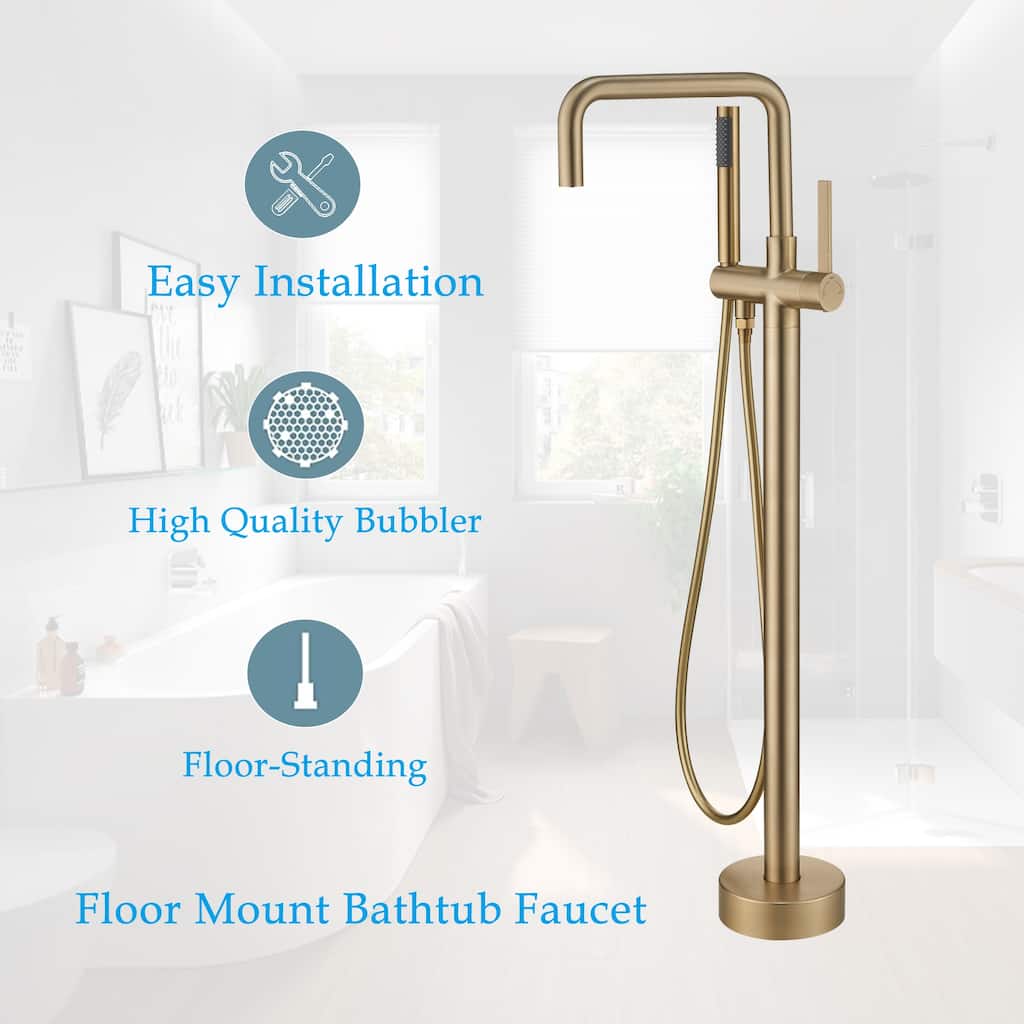 Modland Floor Mounted 41''H Freestanding Claw Foot Tub Filler with Hand Shower, Bathtub Faucet in Luxury Gold