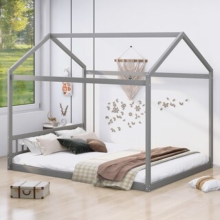 Queen Size Wooden House Bed with Headboard - Whimsical Design for Long-lasting Use and Easy Assembly