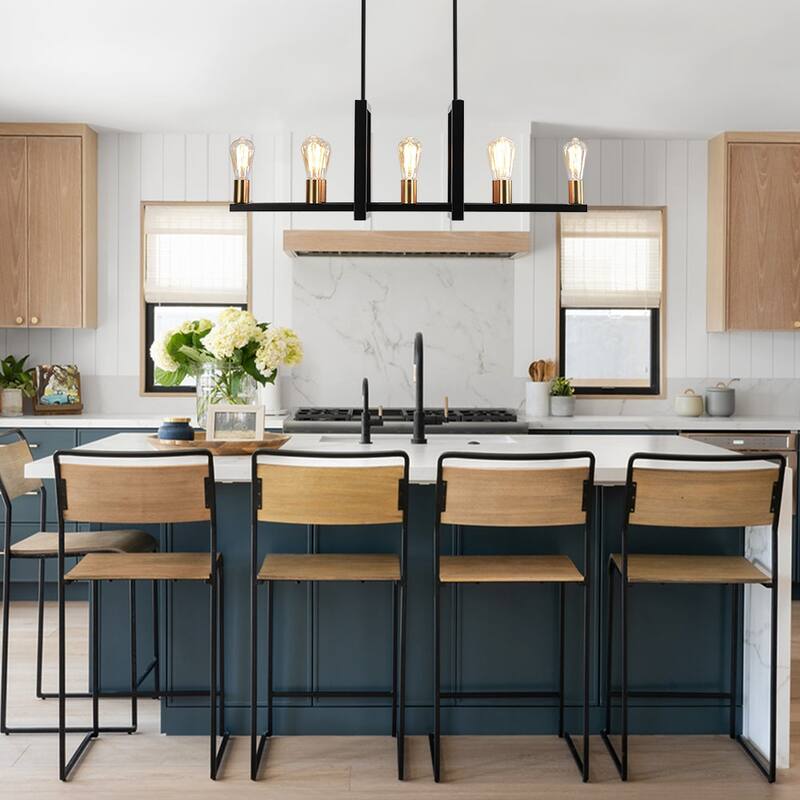 Industrial 8-Light Rectangular Metal Linear Kitchen Island Chandelier