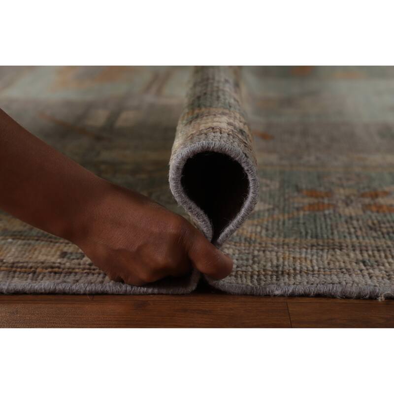 Hand Knotted Oriental 100% Wool Carpet Transitional Medallion Greys & Charcoal Oushak Area Rug - 14' 2'' X 10' 2''