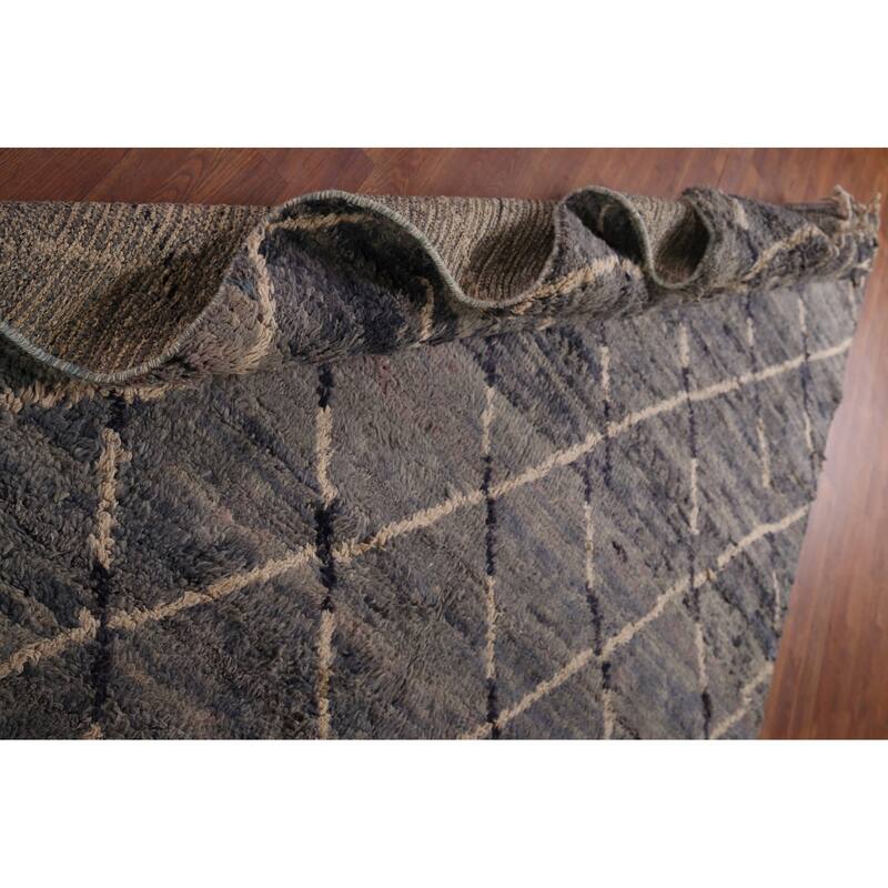 Grays & Blues Trellis Moroccan Area Rug Hand-Knotted Wool Carpet - 6'0" x 9'7"