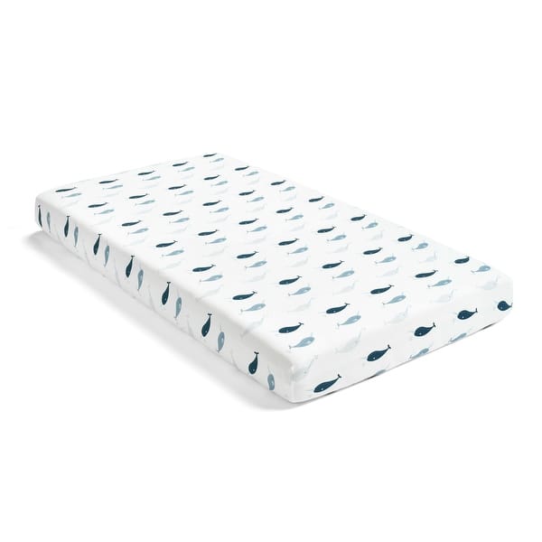 slide 2 of 4, Hello Spud Narwhal Organic Cotton Fitted Crib Sheet - 52"x 28" x 9" Blue