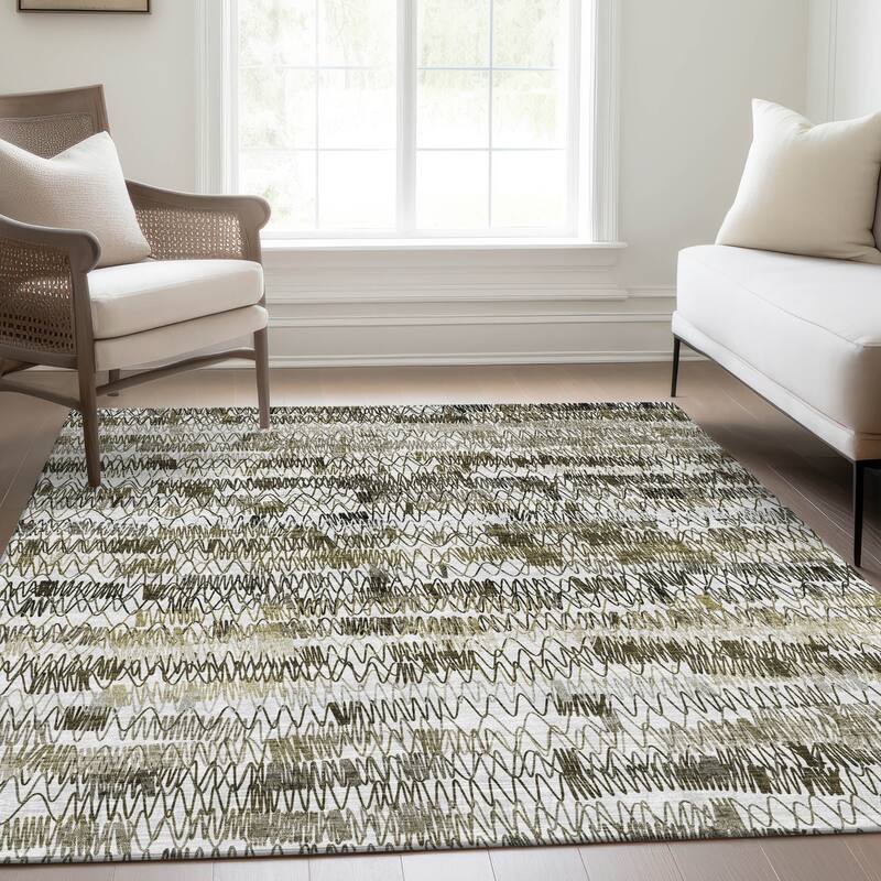 Machine Washable Indoor/ Outdoor Chantille Abstract Zig Zag Rug