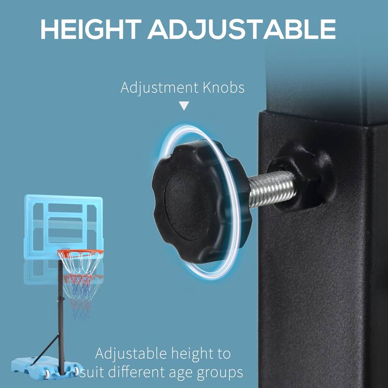 Poolside Basketball Hoop 36.5-48.5" Adjustable Portable Clear Backboard Fillable Base Family Blue Black Red